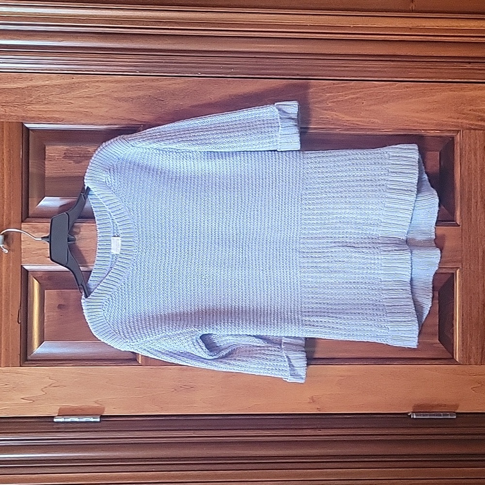 Chicos Sweater Light Blue Silver Metallic Knit Size 0 Small